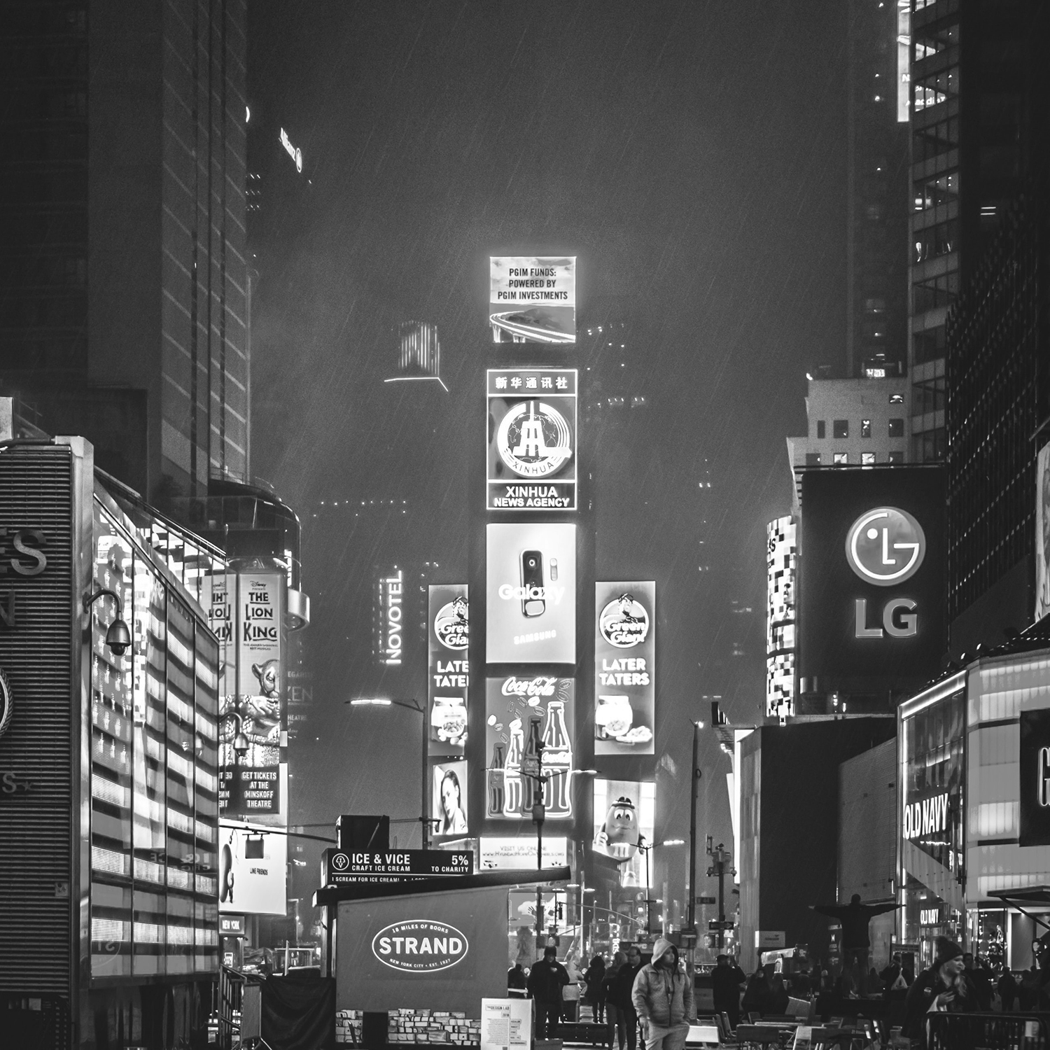 Times Square at night in the rain